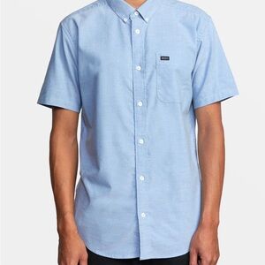 RVCA Blue Casual Button Down Shirt Lightweight Cotton